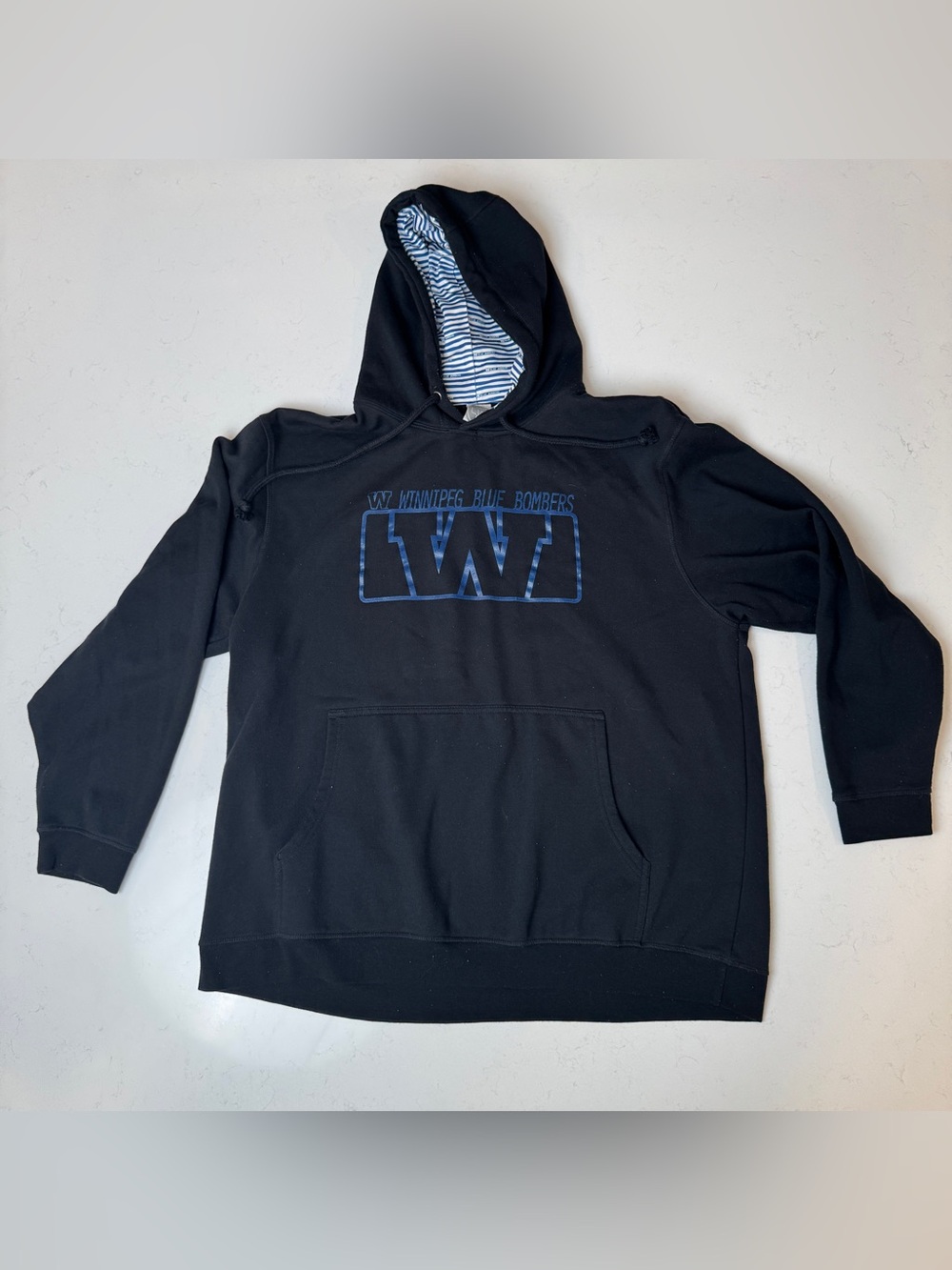 Winnipeg Blue Bombers Black Hooded Pullover Sweatshirt with Striped Lining